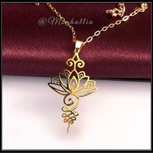 Gold Laser chrome yoga Ayurvedic flower meditation boho earthy hippie necklace